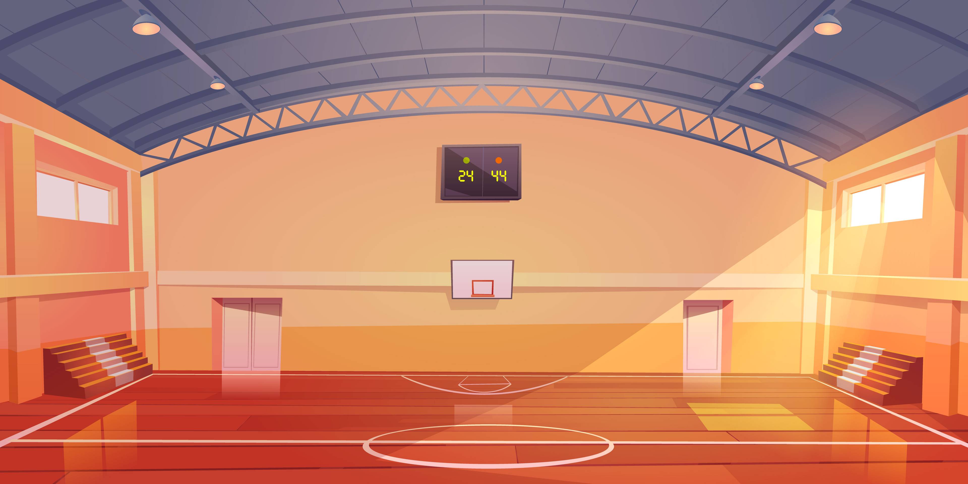 School Gym with Basketball Net